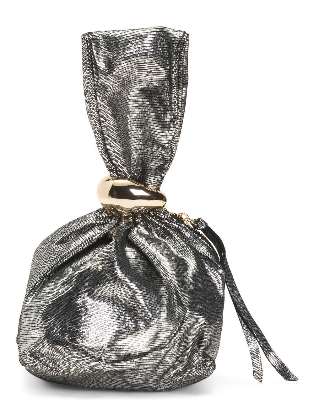 Cheval Metallic Silver Knot-Accent Evening Wristlet
